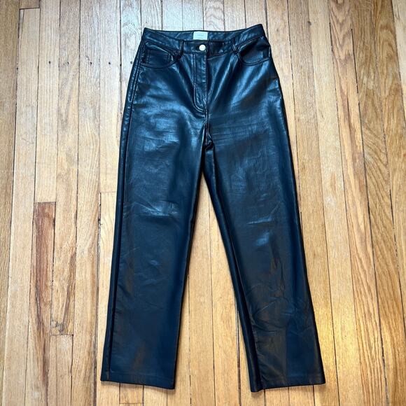 Wilfred The Melina‎ Pant Vegan Faux Leather Black High Rise Straight Leg Size 4 - Picture 3 of 14